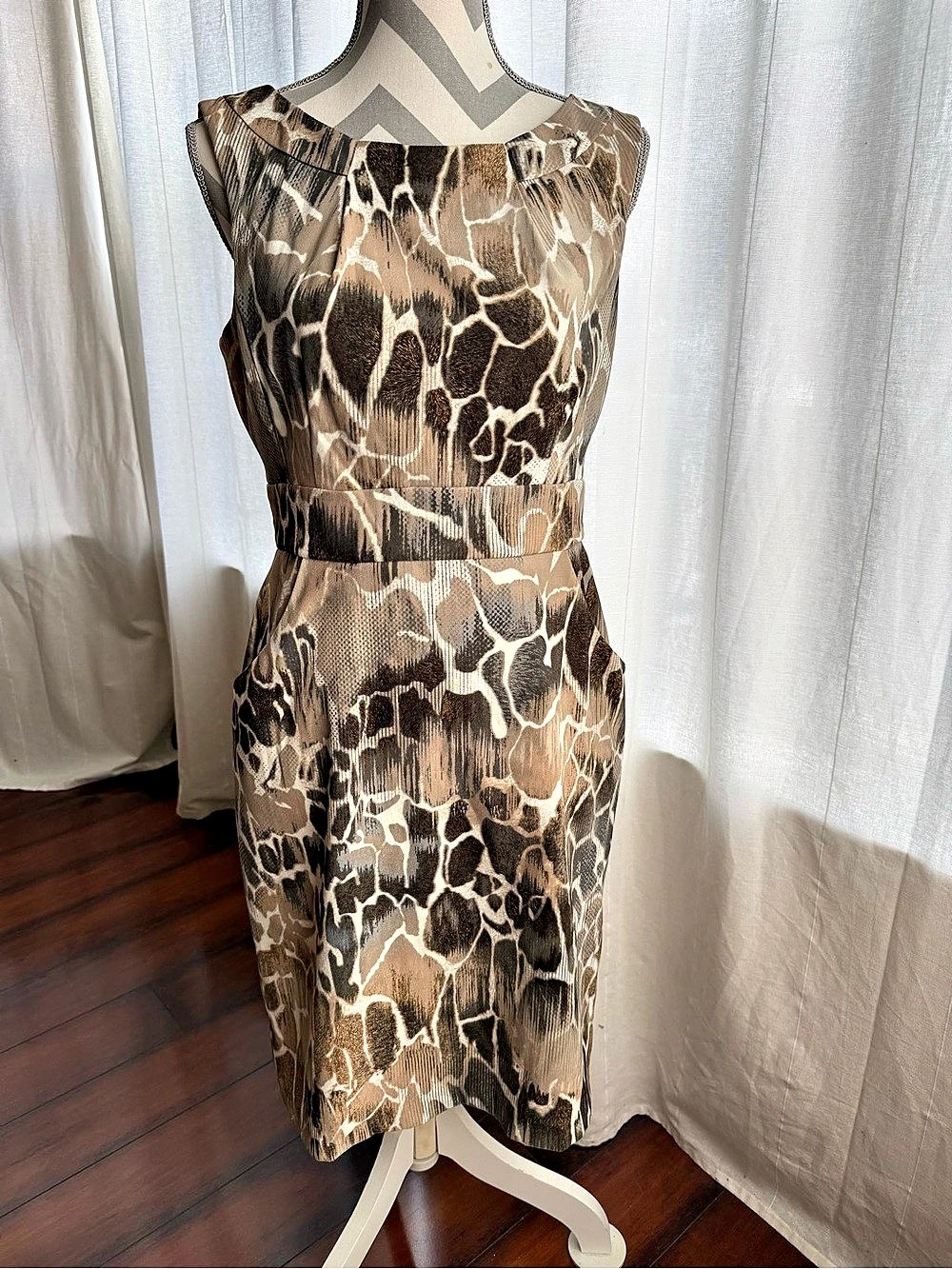 dressbarn Animal Print Midi Dress in Brown & Black Size 8 Like New
